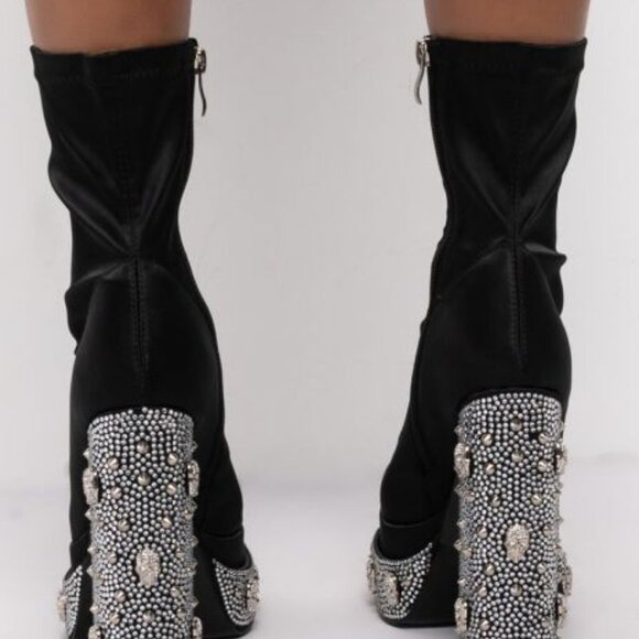 AZALEA WANG "BURY ME AT MIDNIGHT" Size: 11 DIAMOND SKULLZ CHUNKY BOOTIE IN BLACK - Picture 5 of 7